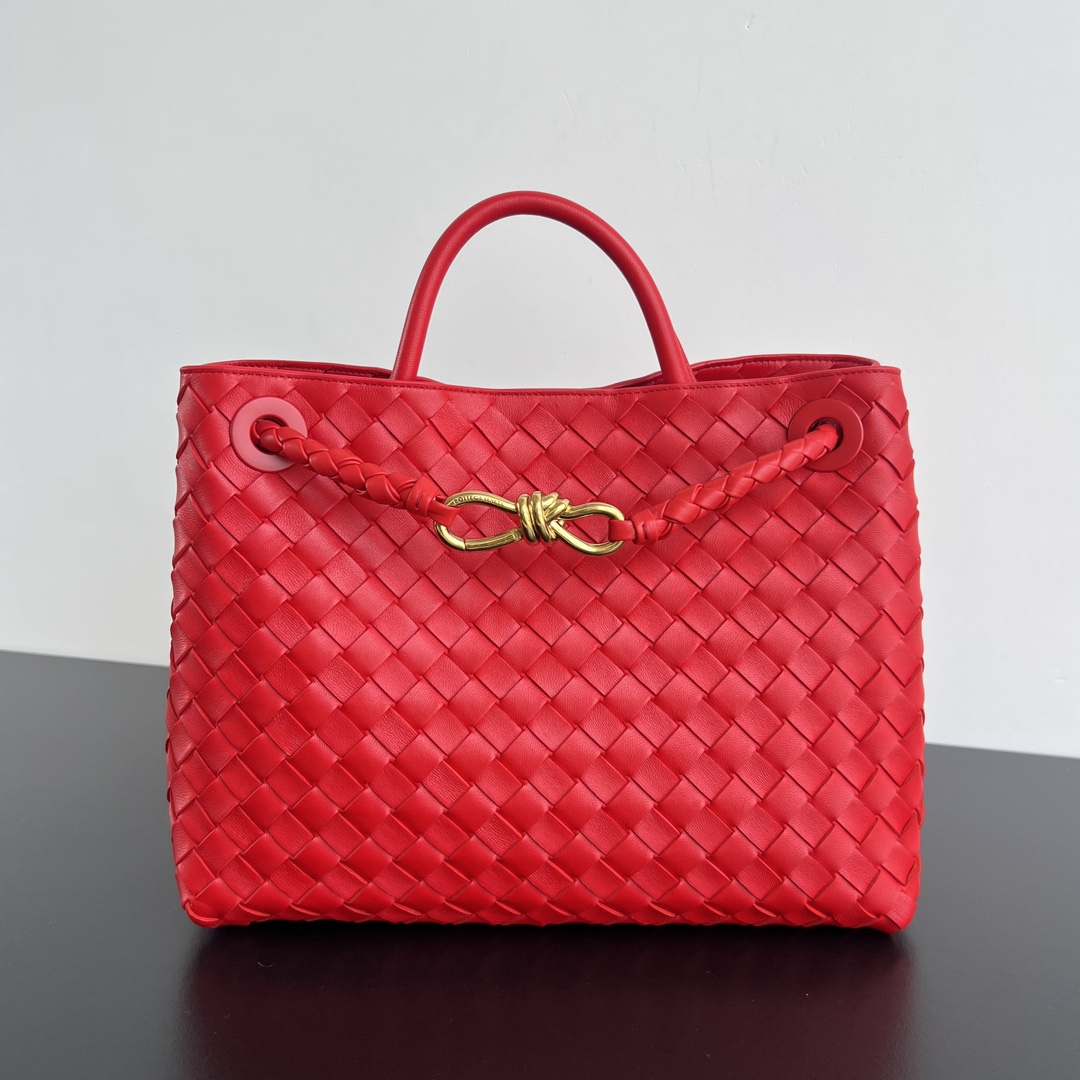 Medium Andiamo Intrecciato Leather Top Handle Bag Red